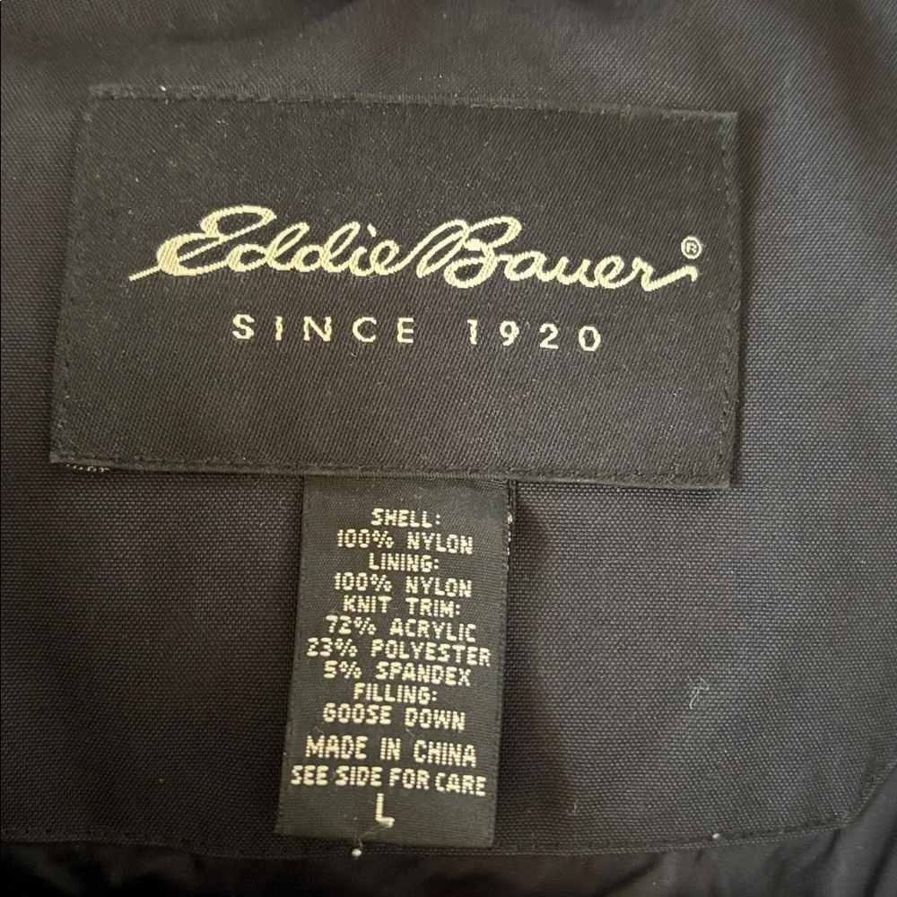 Eddie Bouer Men's Black‎ Removable Hoodie Goose Down Winter Coat Jacket Size L